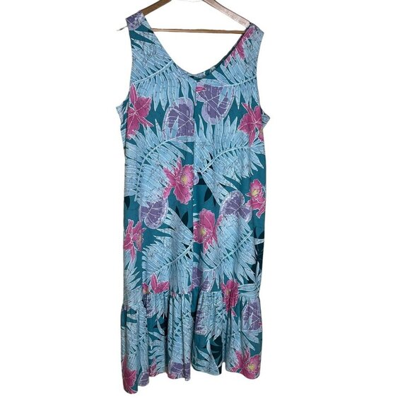Hilo Hattie Womens XL Royal Hawaiian Creations Rayon Pop Long Dress Floral Leave - Picture 1 of 7